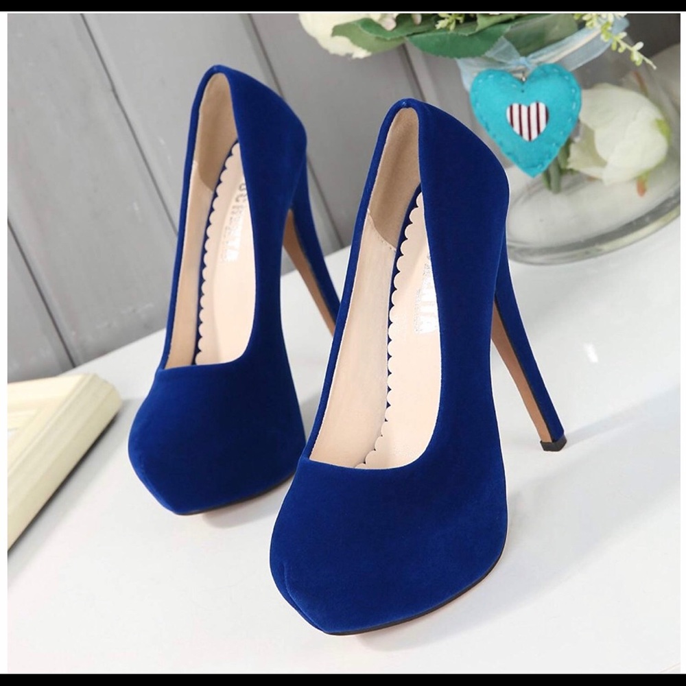 Blue Faux Suede Pumps